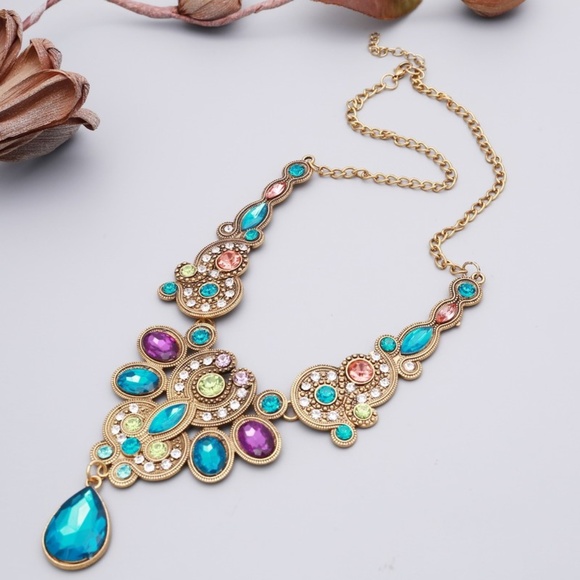 Blue and Gold Tone Statement Necklace - Picture 4 of 9